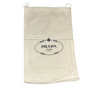 prada white blue logo print cotton flannel shoe bag